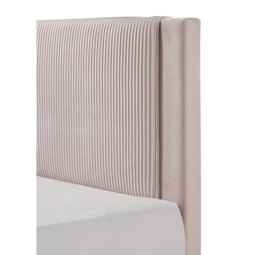 Cery Queen Size Platform Bed, Pink Upholstery, Textured Headboard -BM336405