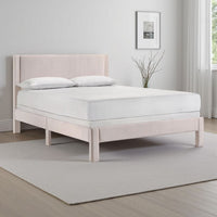 Cery Queen Size Platform Bed, Pink Upholstery, Textured Headboard -BM336405