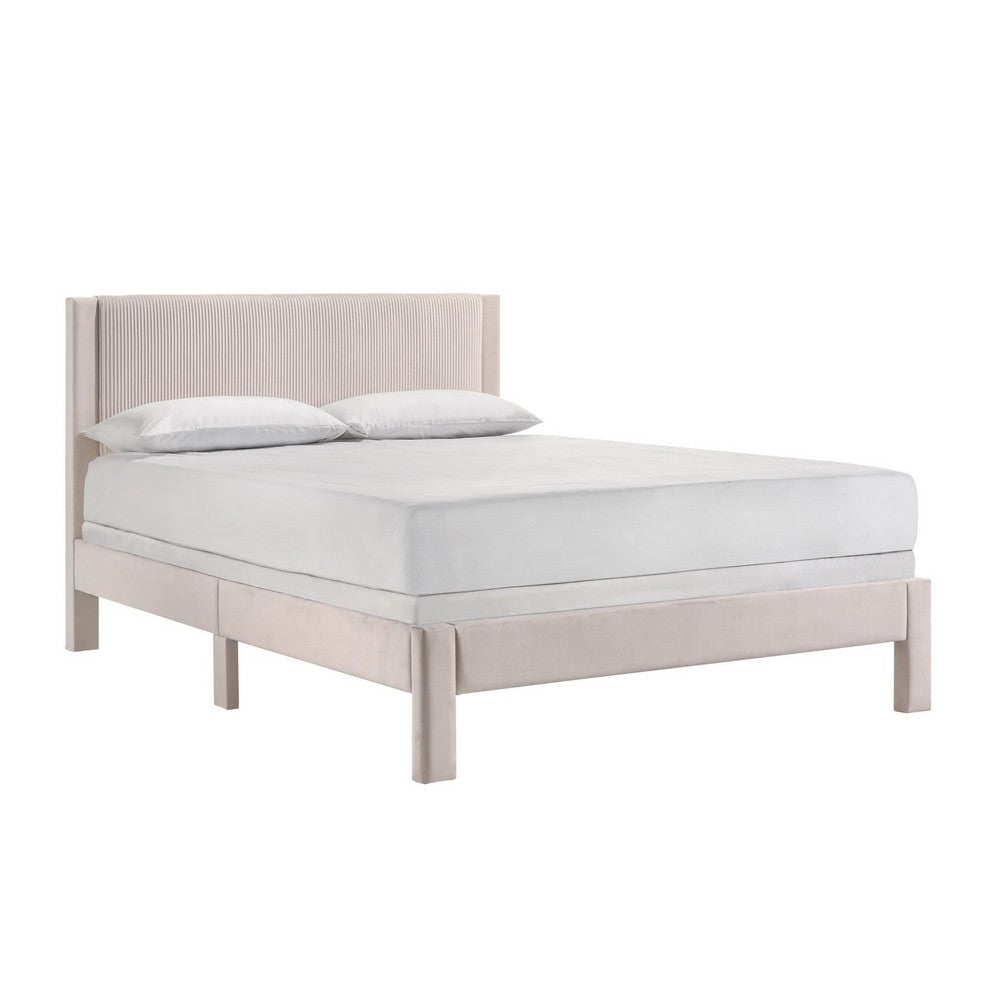 Cery Queen Size Platform Bed, Pink Upholstery, Textured Headboard -BM336405