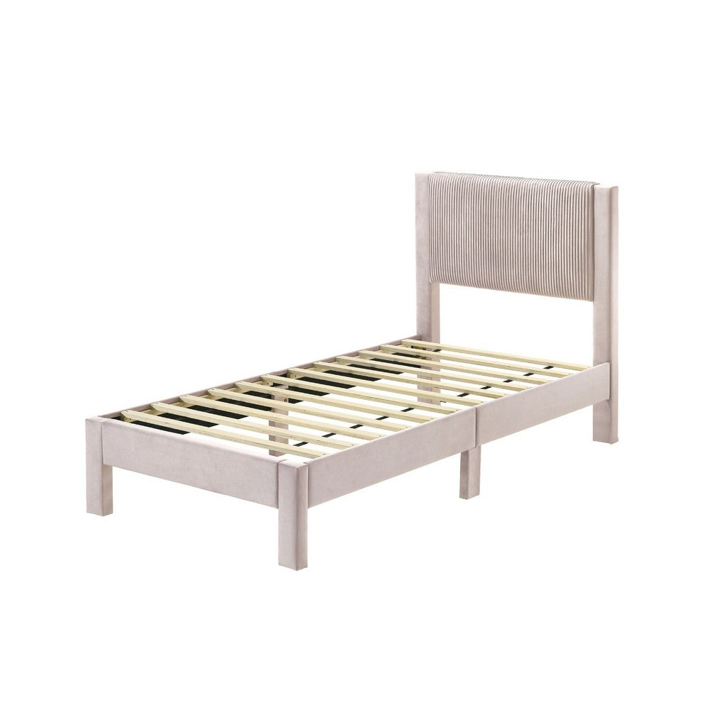 Cery Twin Size Platform Bed, Pink Upholstery, Textured Headboard -BM336406