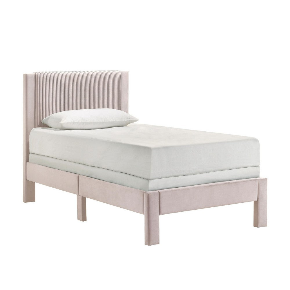 Cery Twin Size Platform Bed, Pink Upholstery, Textured Headboard -BM336406