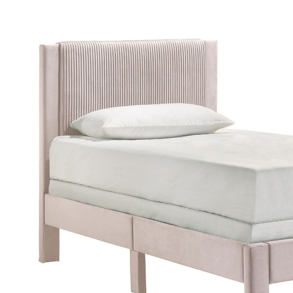 Cery Twin Size Platform Bed, Pink Upholstery, Textured Headboard -BM336406
