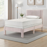 Cery Twin Size Platform Bed, Pink Upholstery, Textured Headboard -BM336406
