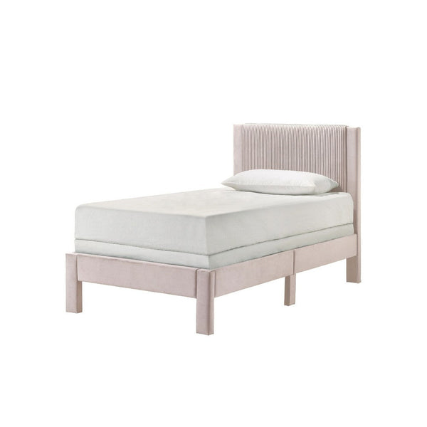 Cery Twin Size Platform Bed, Pink Upholstery, Textured Headboard -BM336406