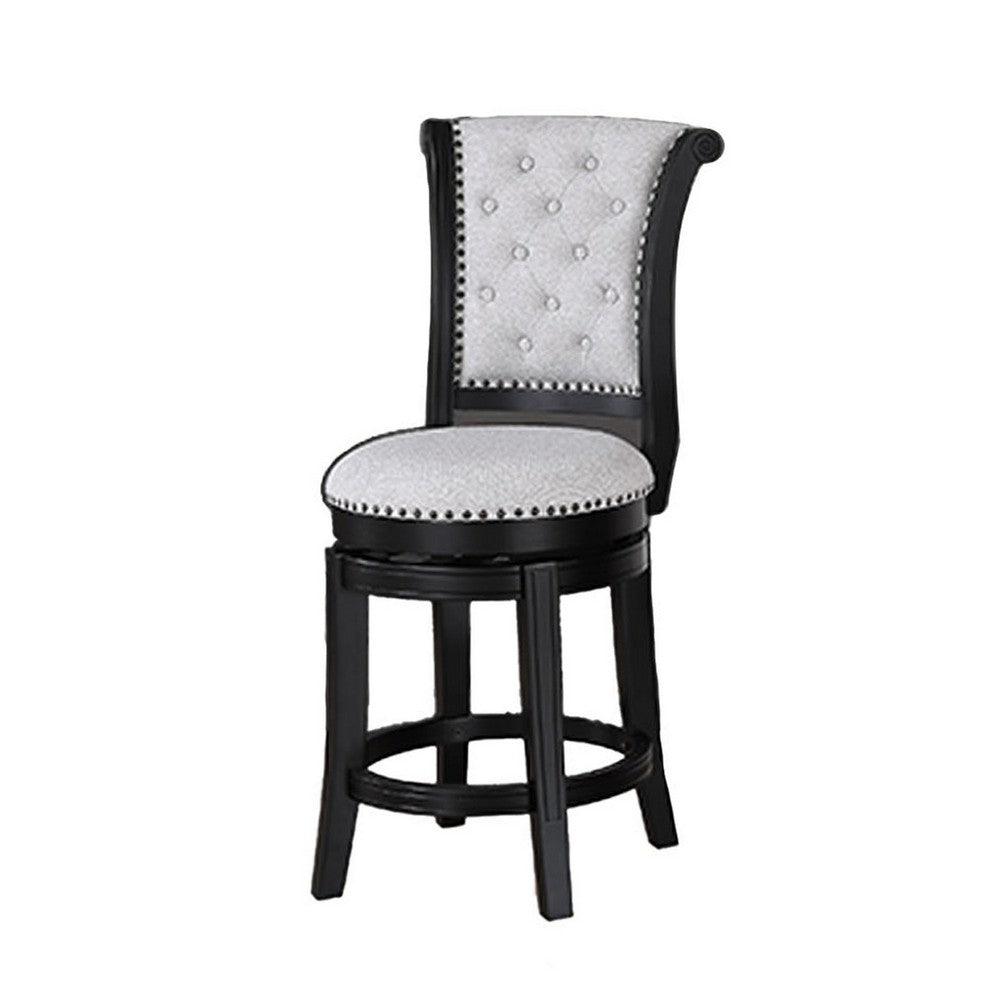 Vilz Set of 2 Swivel Counter Stool Chairs, Tufted Gray Linen, Black -BM336407