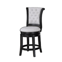 Vilz Set of 2 Swivel Counter Stool Chairs, Tufted Gray Linen, Black -BM336407
