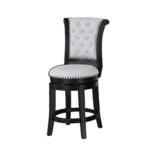 Vilz Set of 2 Swivel Counter Stool Chairs, Tufted Gray Linen, Black -BM336407