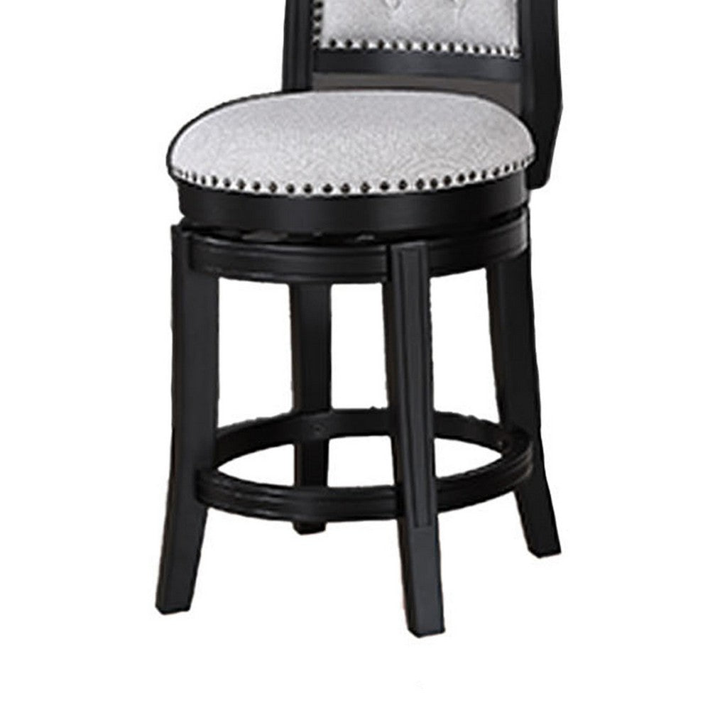 Vilz Set of 2 Swivel Counter Stool Chairs, Tufted Gray Linen, Black -BM336407