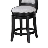 Vilz Set of 2 Swivel Counter Stool Chairs, Tufted Gray Linen, Black -BM336407