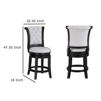 Vilz Set of 2 Swivel Counter Stool Chairs, Tufted Gray Linen, Black -BM336407