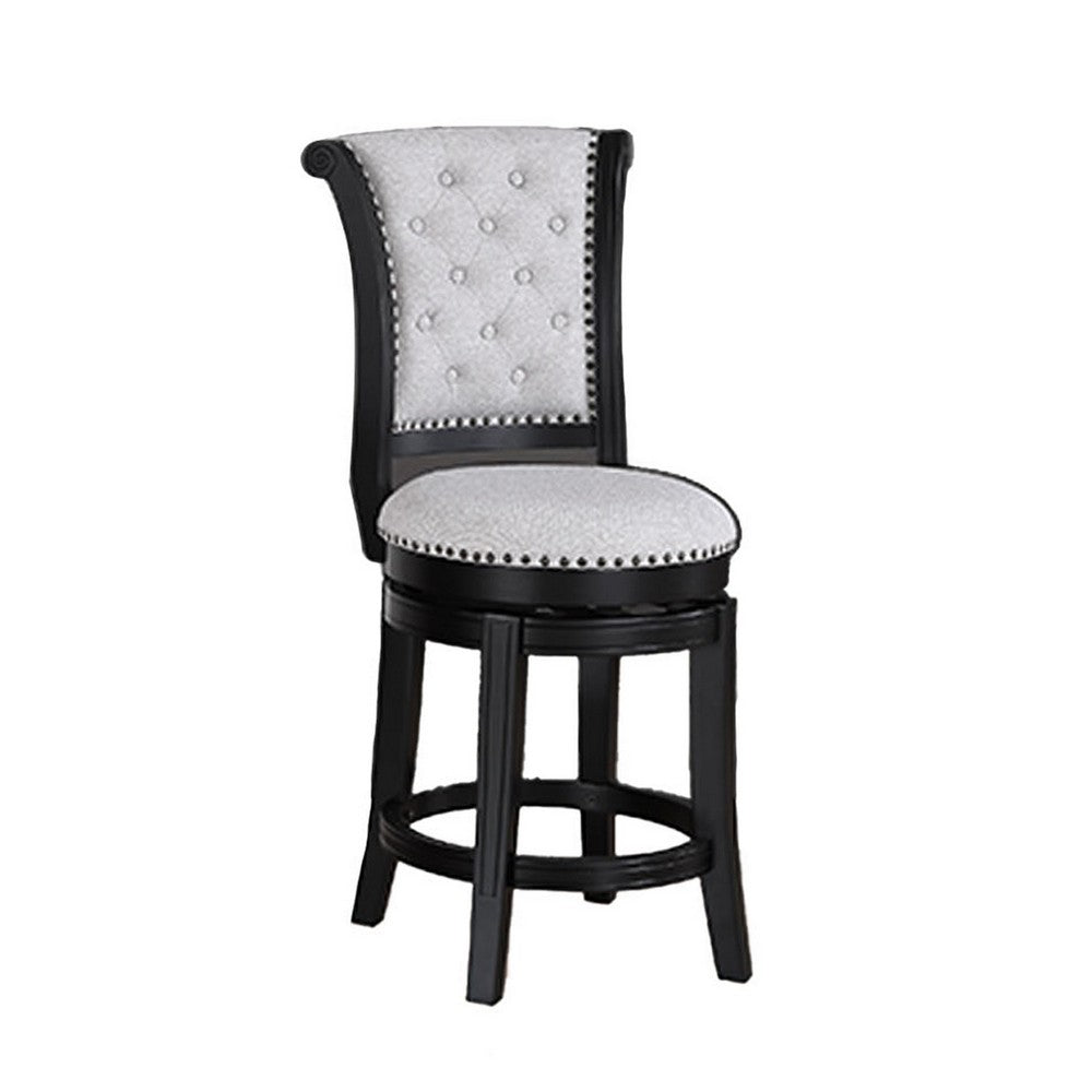 Vilz Set of 2 Swivel Counter Stool Chairs, Tufted Gray Linen, Black -BM336407