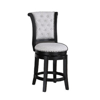 Vilz Set of 2 Swivel Counter Stool Chairs, Tufted Gray Linen, Black -BM336407