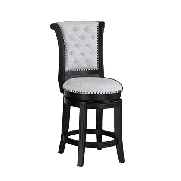 Vilz Set of 2 Swivel Counter Stool Chairs, Tufted Gray Linen, Black -BM336407