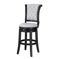 Vilz Set of 2 Swivel Barstool Chairs, Gray Linen, Tufted Back, Black -BM336408