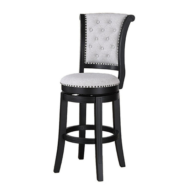 Vilz Set of 2 Swivel Barstool Chairs, Gray Linen, Tufted Back, Black -BM336408
