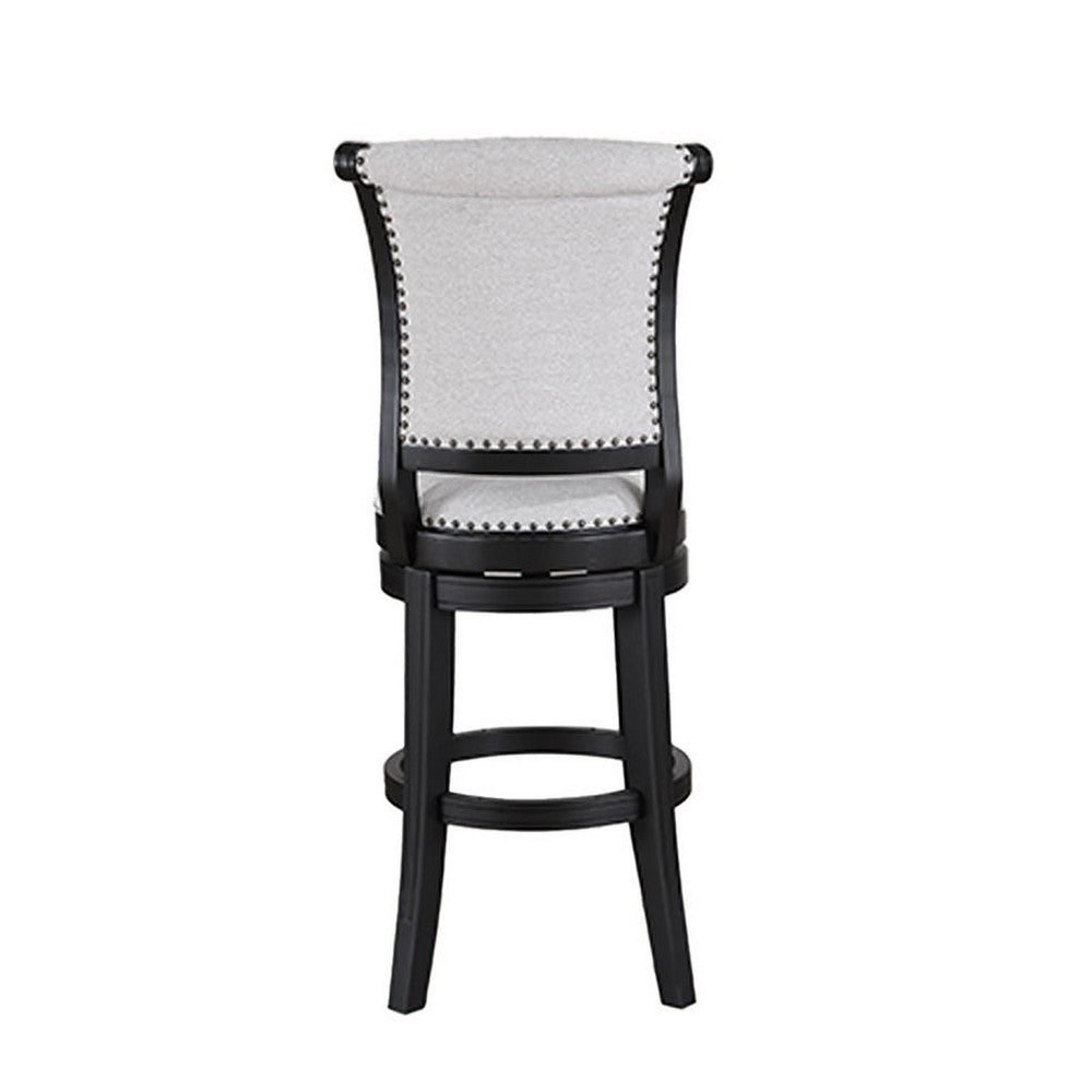 Vilz Set of 2 Swivel Barstool Chairs, Gray Linen, Tufted Back, Black -BM336408