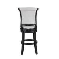 Vilz Set of 2 Swivel Barstool Chairs, Gray Linen, Tufted Back, Black -BM336408
