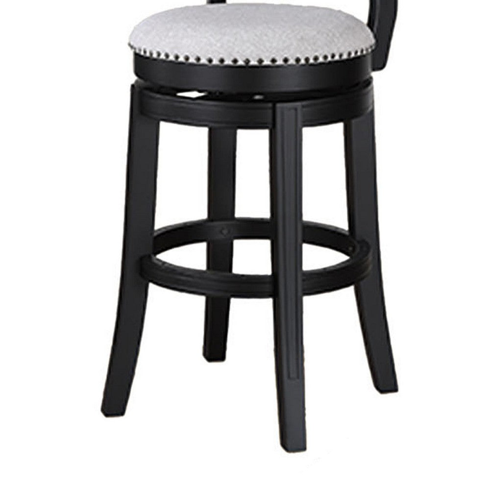 Vilz Set of 2 Swivel Barstool Chairs, Gray Linen, Tufted Back, Black -BM336408