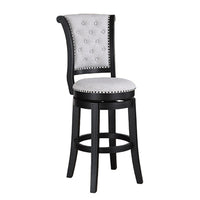 Vilz Set of 2 Swivel Barstool Chairs, Gray Linen, Tufted Back, Black -BM336408