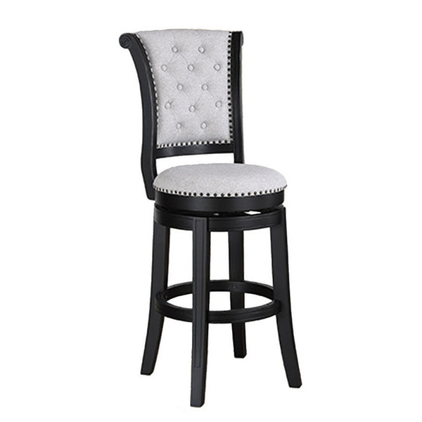 Vilz Set of 2 Swivel Barstool Chairs, Gray Linen, Tufted Back, Black -BM336408