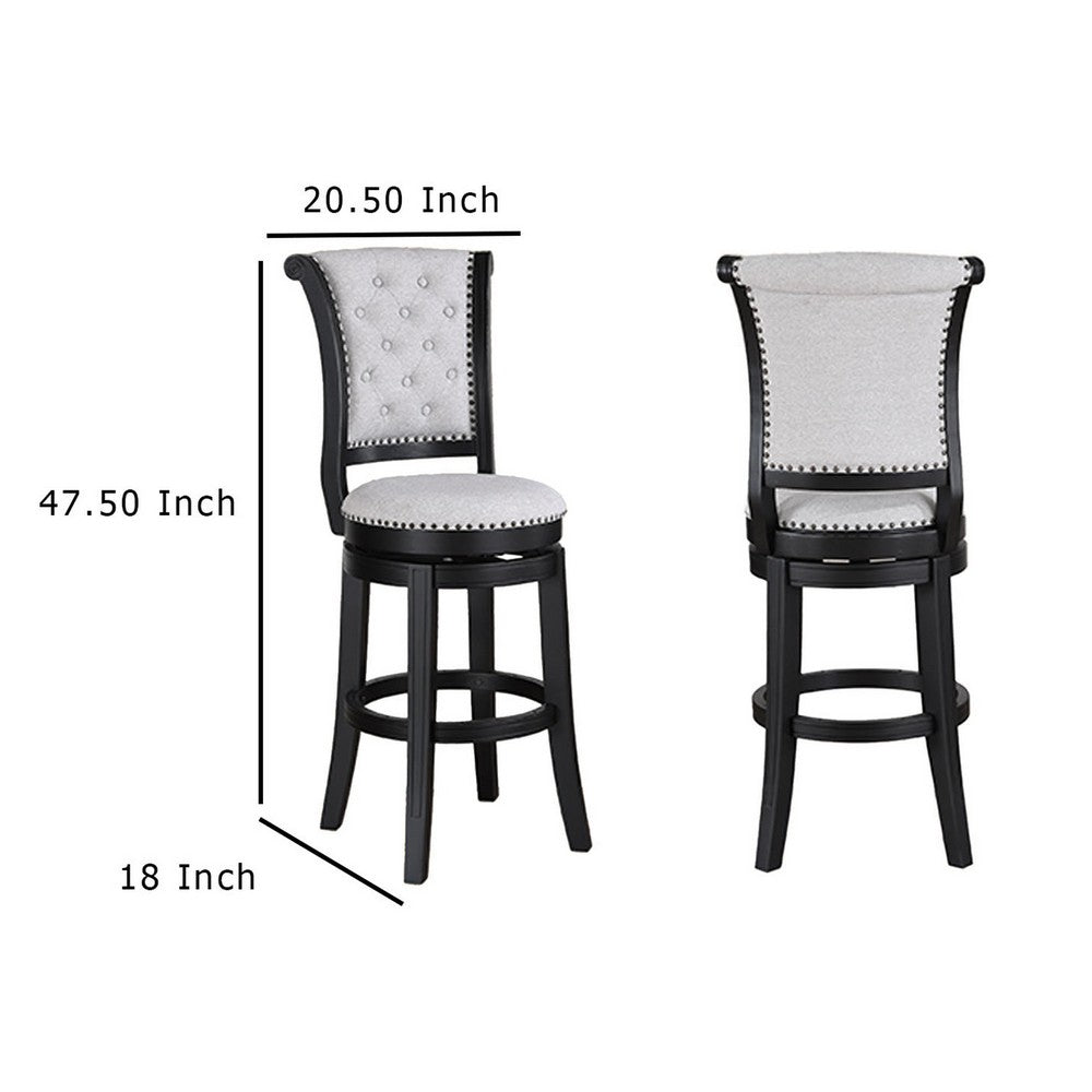 Vilz Set of 2 Swivel Barstool Chairs, Gray Linen, Tufted Back, Black -BM336408