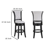 Vilz Set of 2 Swivel Barstool Chairs, Gray Linen, Tufted Back, Black -BM336408