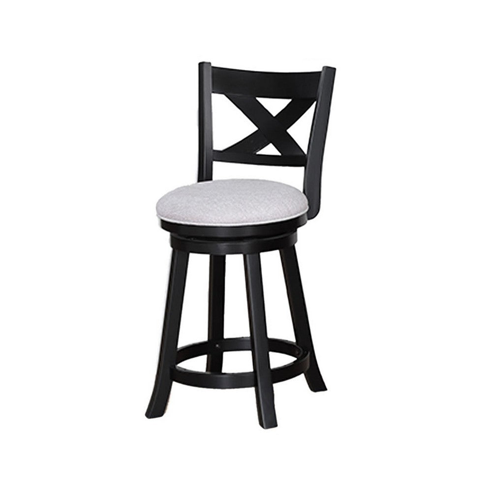 Kips Set of 2 Swivel Counter Stool Chairs, Gray Linen, X Back, Black -BM336409
