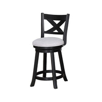 Kips Set of 2 Swivel Counter Stool Chairs, Gray Linen, X Back, Black -BM336409