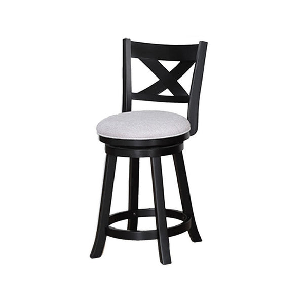 Kips Set of 2 Swivel Counter Stool Chairs, Gray Linen, X Back, Black -BM336409