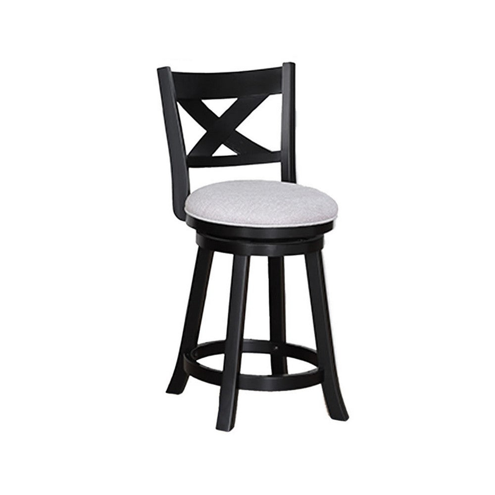 Kips Set of 2 Swivel Counter Stool Chairs, Gray Linen, X Back, Black -BM336409
