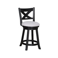 Kips Set of 2 Swivel Counter Stool Chairs, Gray Linen, X Back, Black -BM336409