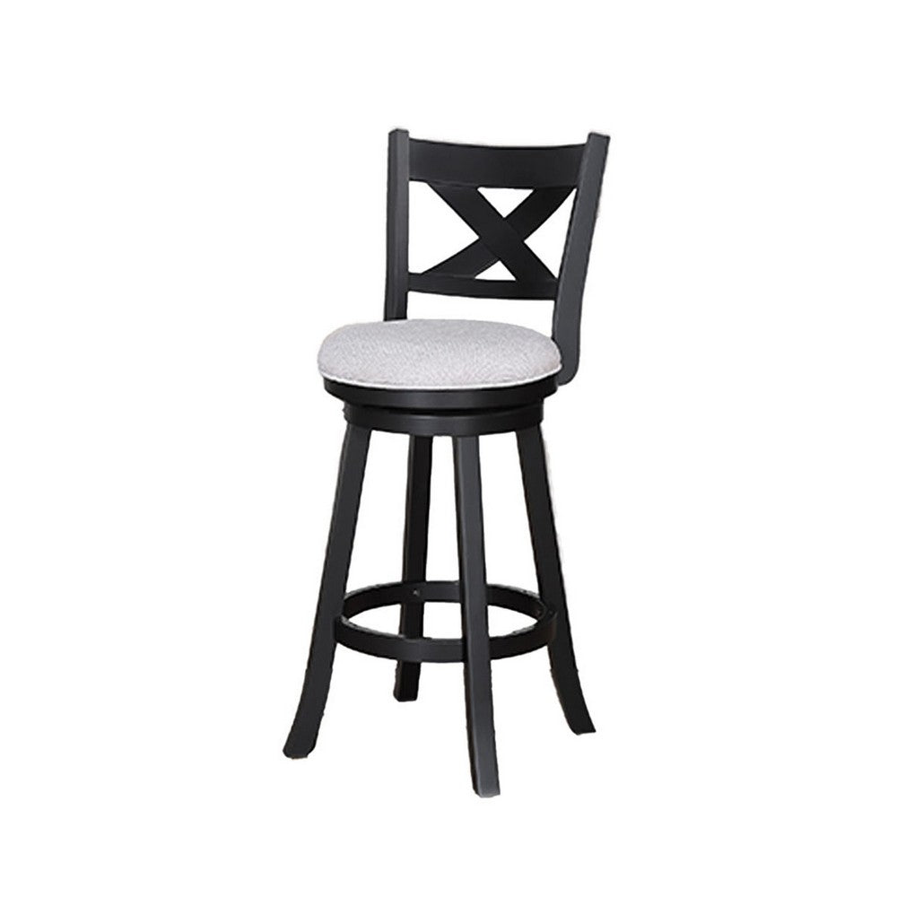 Kips Set of 2 Swivel Barstool Chairs, Dove Gray Linen, X Back, Black -BM336410