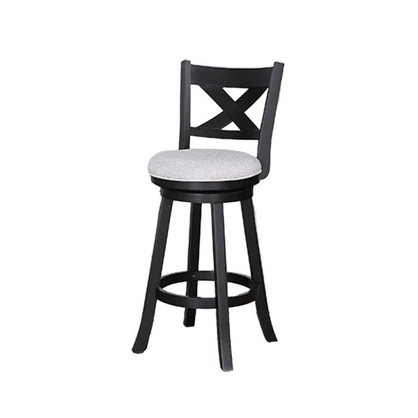 Kips Set of 2 Swivel Barstool Chairs, Dove Gray Linen, X Back, Black -BM336410
