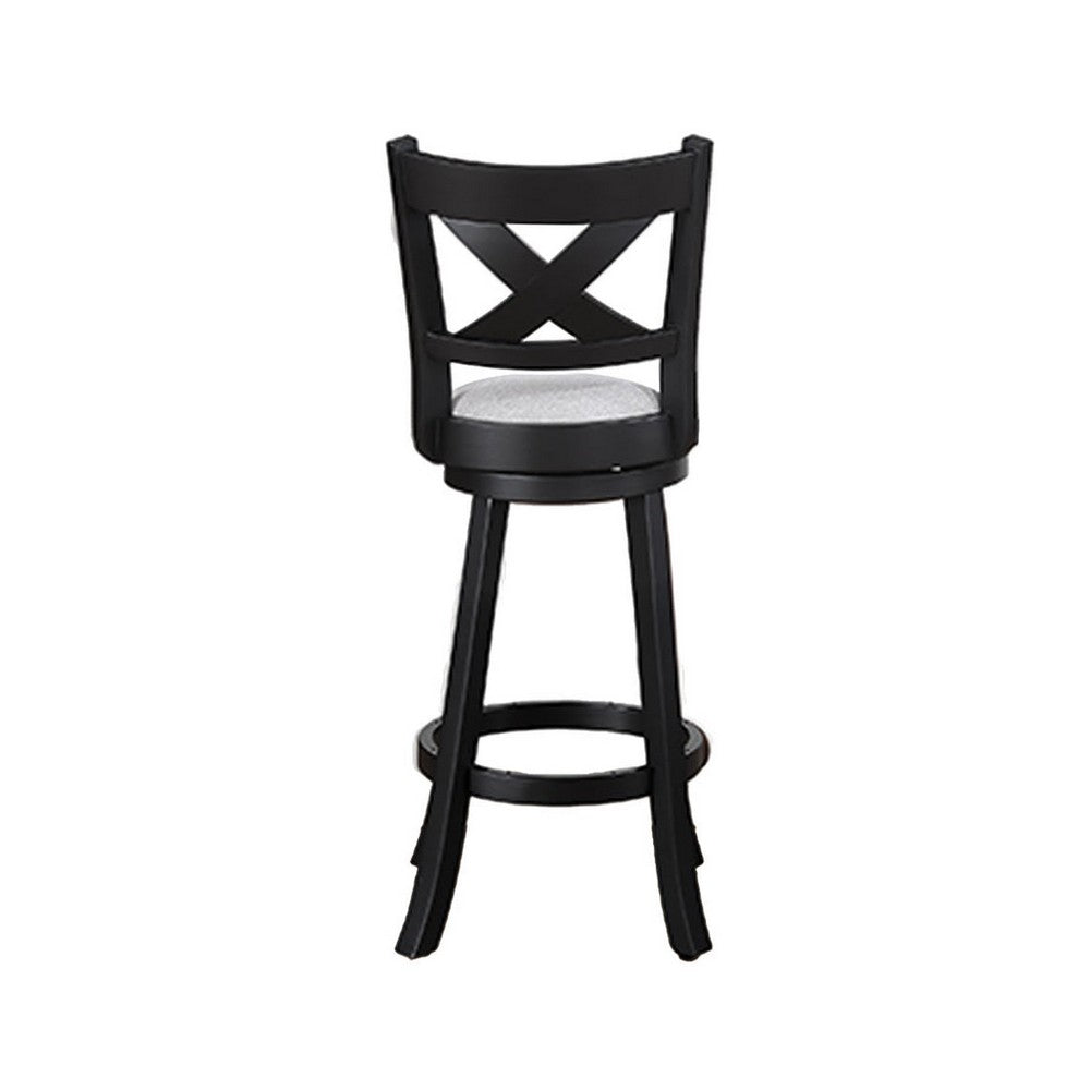 Kips Set of 2 Swivel Barstool Chairs, Dove Gray Linen, X Back, Black -BM336410