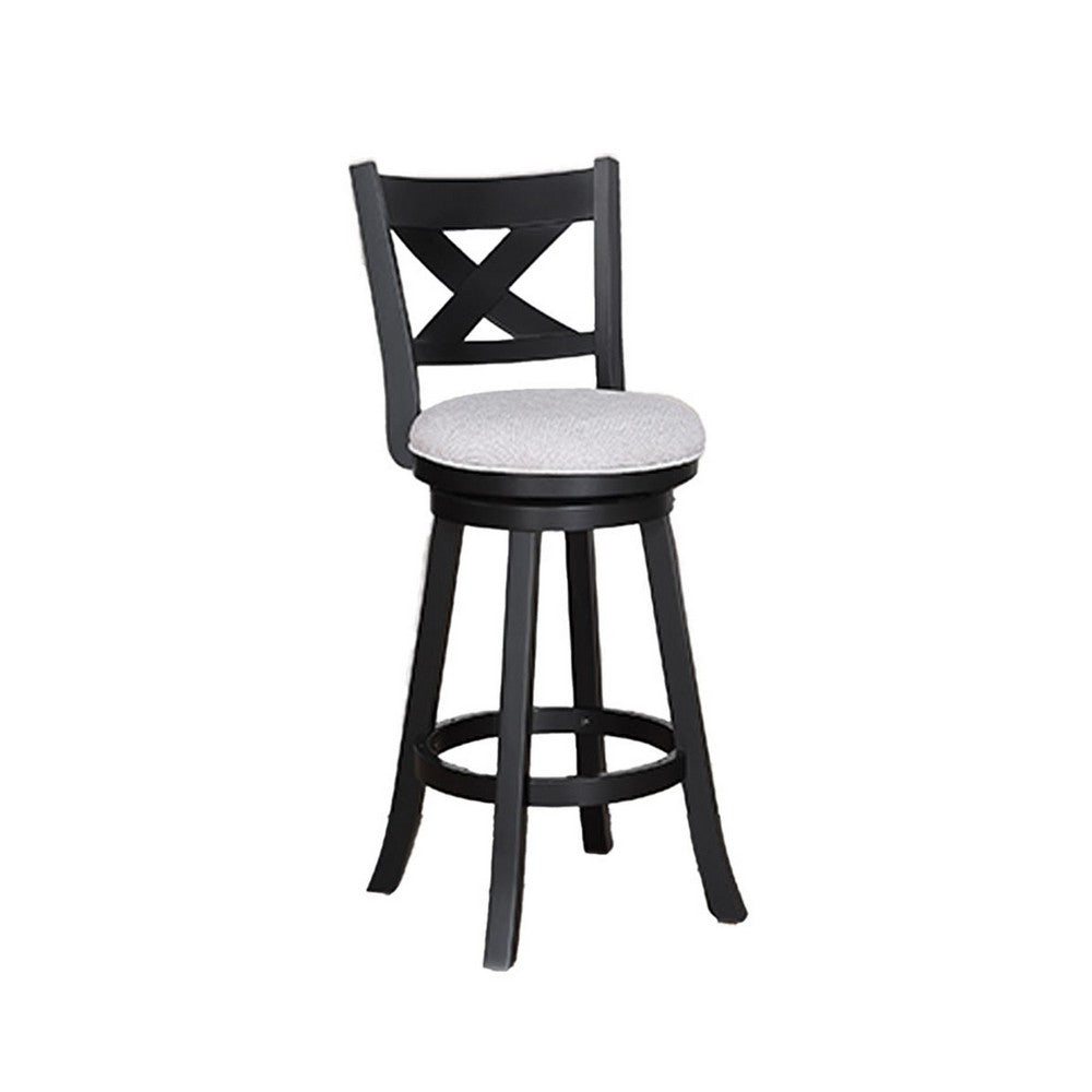 Kips Set of 2 Swivel Barstool Chairs, Dove Gray Linen, X Back, Black -BM336410