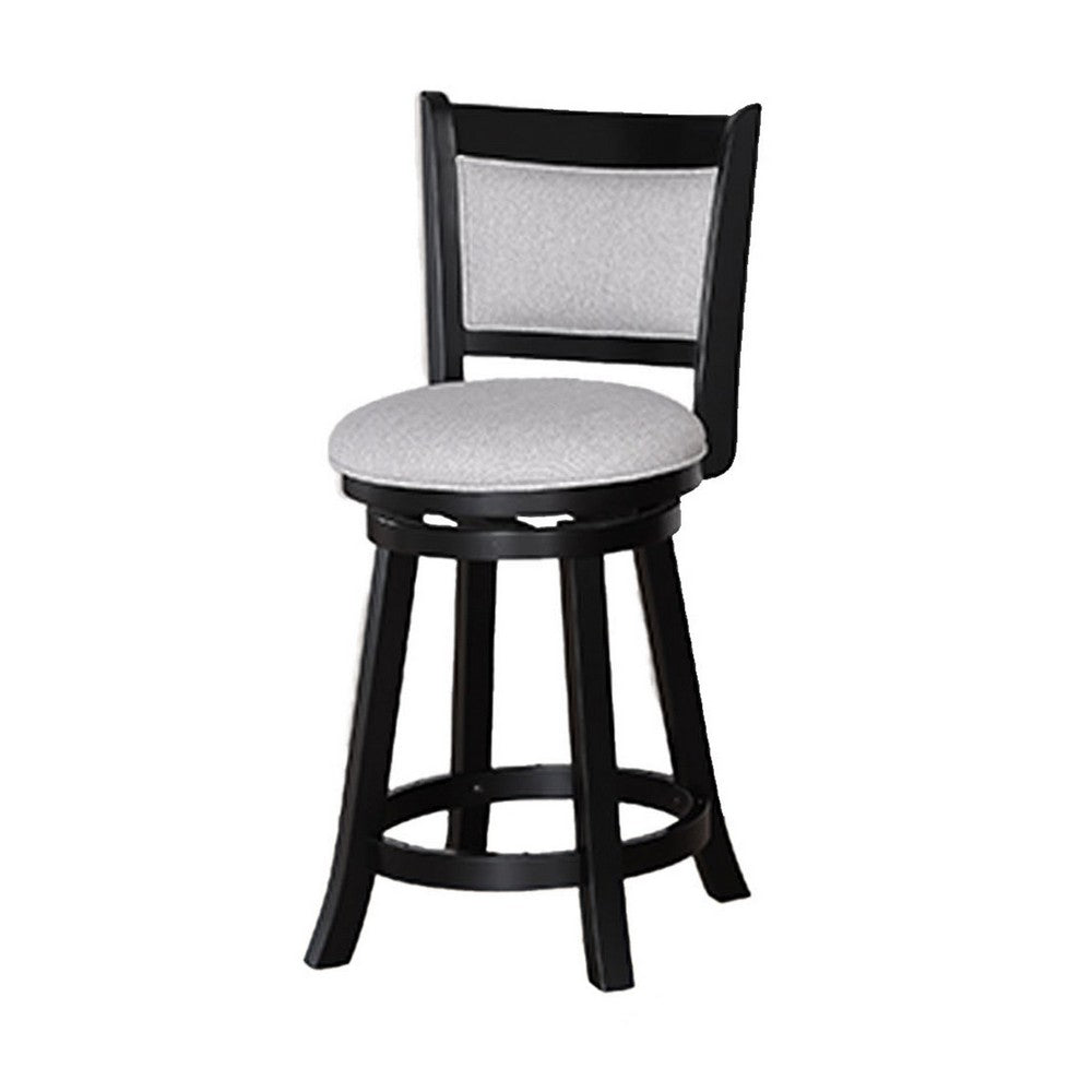 Cecy Set of 2 Swivel Counter Stool Chairs, Gray Linen, Charcoal Black -BM336411