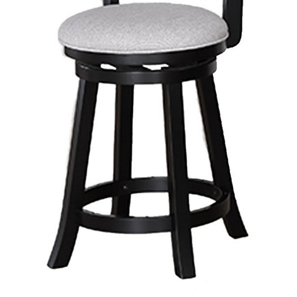 Cecy Set of 2 Swivel Counter Stool Chairs, Gray Linen, Charcoal Black -BM336411