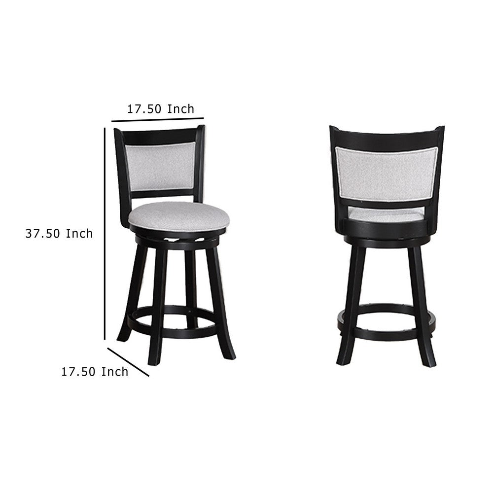 Cecy Set of 2 Swivel Counter Stool Chairs, Gray Linen, Charcoal Black -BM336411