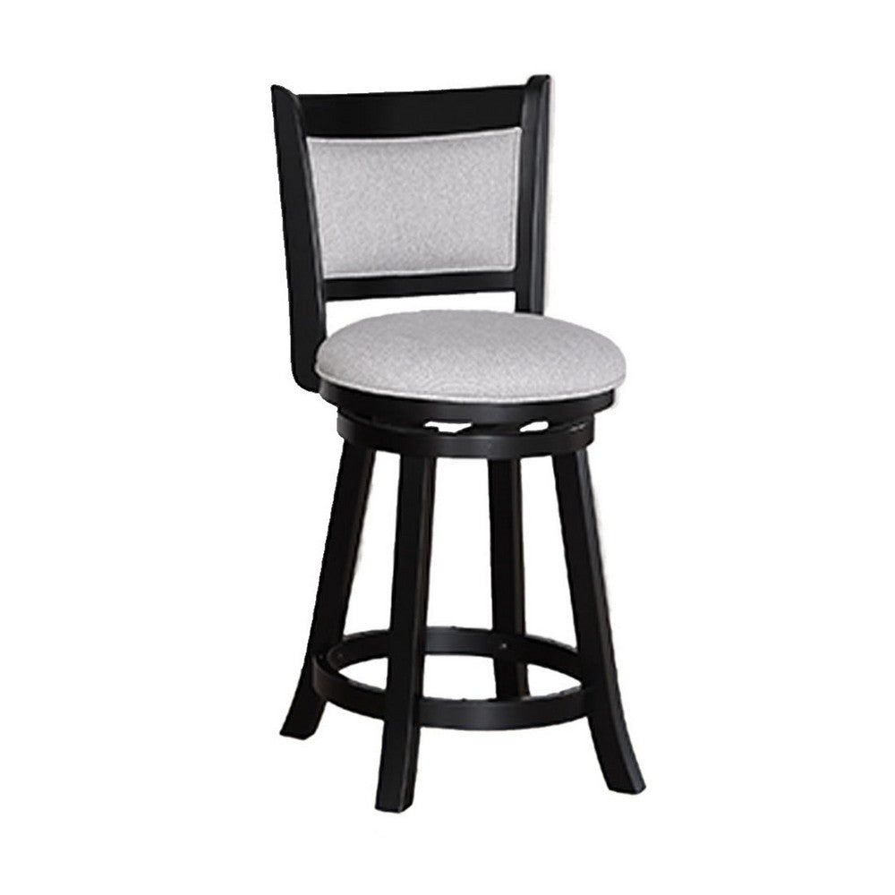 Cecy Set of 2 Swivel Counter Stool Chairs, Gray Linen, Charcoal Black -BM336411