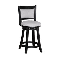Cecy Set of 2 Swivel Counter Stool Chairs, Gray Linen, Charcoal Black -BM336411