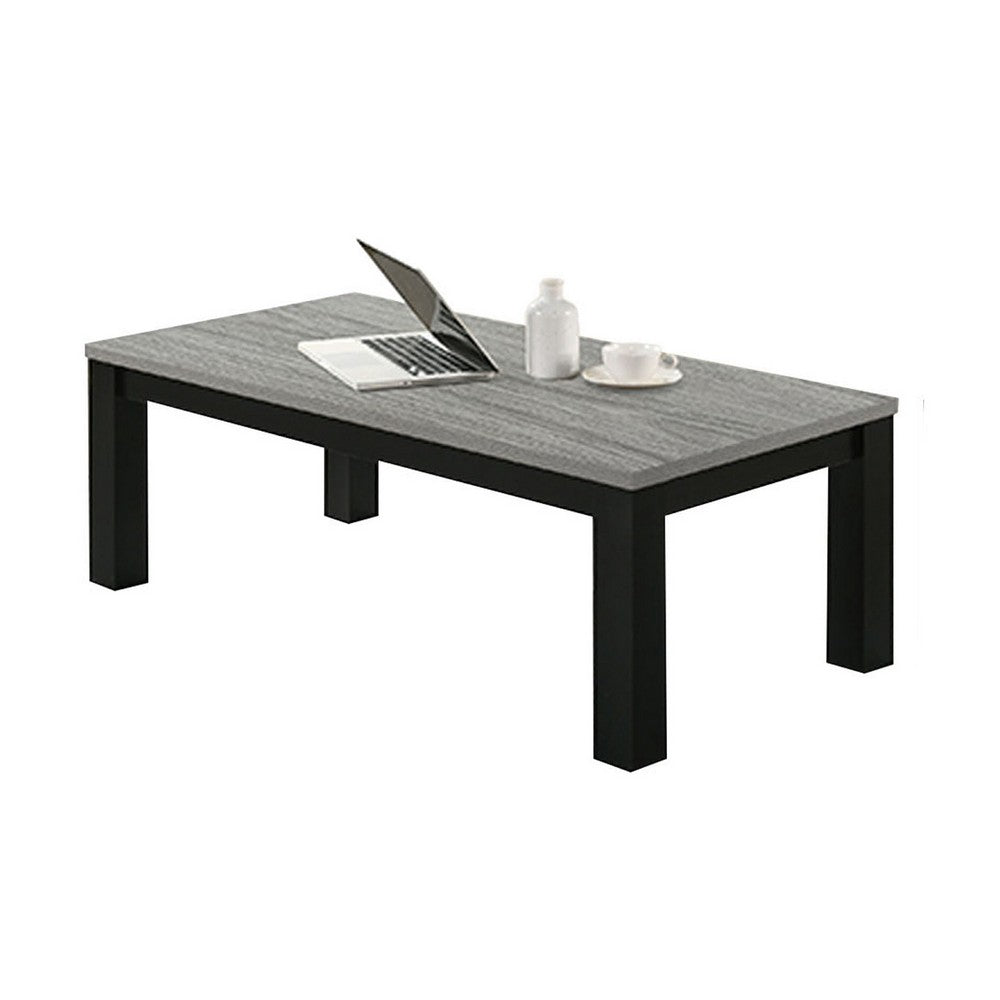 Tex 3pc Coffee and Side End Table Set, Gray Top, Black Wood Legs -BM336413