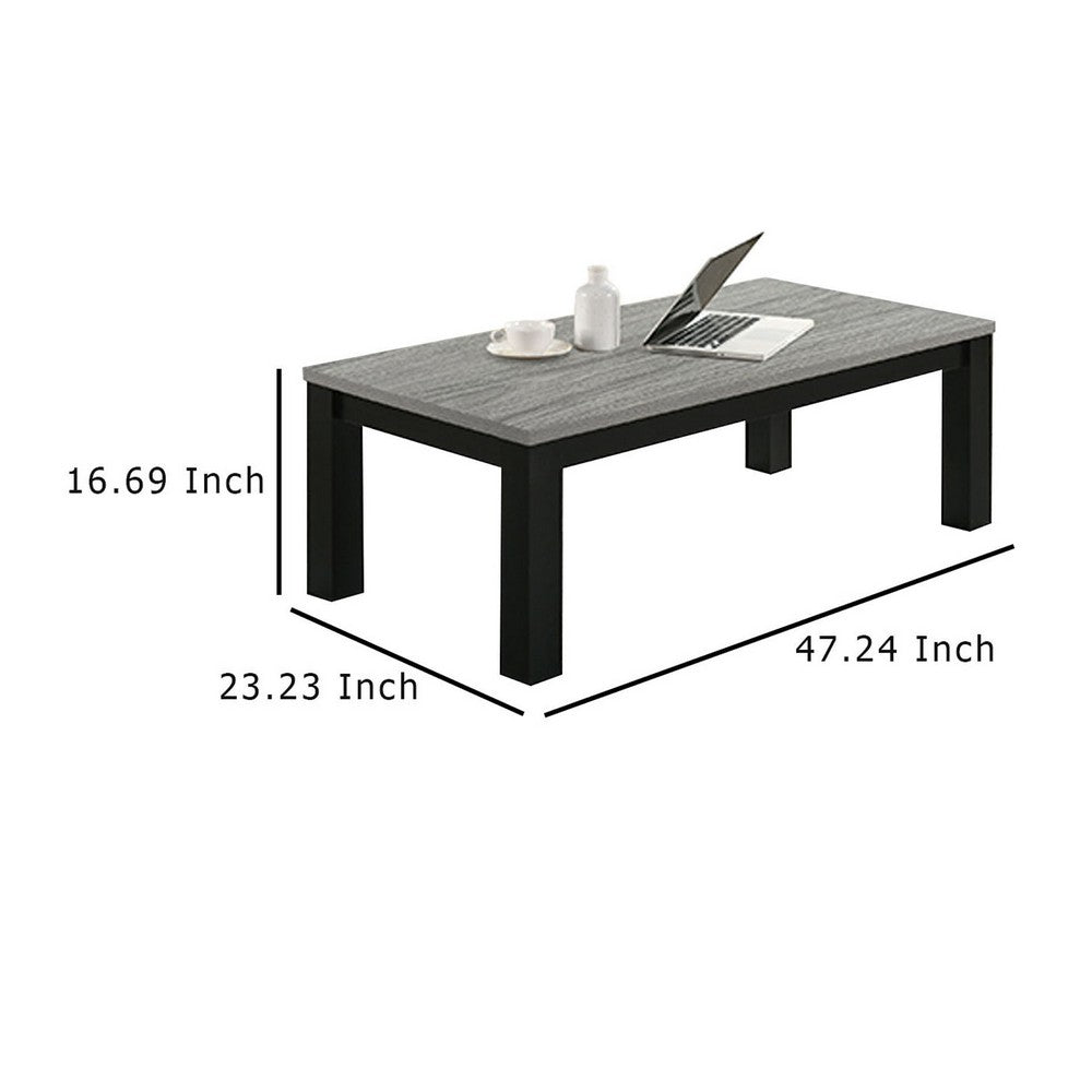 Tex 3pc Coffee and Side End Table Set, Gray Top, Black Wood Legs -BM336413