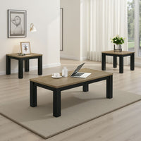 Tex 3pc Coffee and Side End Table Set | Brown Top | Black Wood Legs - BM336414