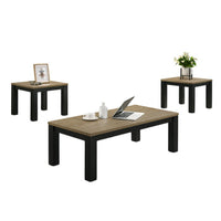 Tex 3pc Coffee and Side End Table Set | Brown Top | Black Wood Legs - BM336414