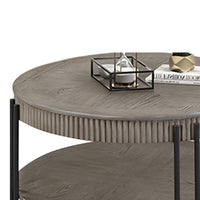 Pery Coffee Table, 38 Inch, Light Gray Round Top, Sleek Iron Legs -BM336415