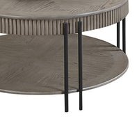Pery Coffee Table, 38 Inch, Light Gray Round Top, Sleek Iron Legs -BM336415