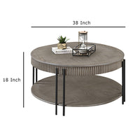 Pery Coffee Table, 38 Inch, Light Gray Round Top, Sleek Iron Legs -BM336415