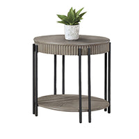 Pery Side End Table, 24 Inch, Light Gray Round Top, Sleek Iron Legs -BM336416