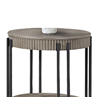 Pery Side End Table, 24 Inch, Light Gray Round Top, Sleek Iron Legs -BM336416