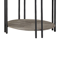 Pery Side End Table, 24 Inch, Light Gray Round Top, Sleek Iron Legs -BM336416